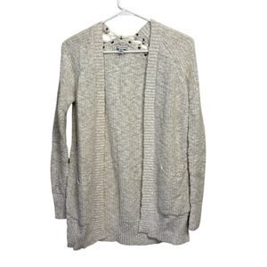 American Eagle Cardigan Sweater Eyelet Lace Up Back Detail Open Front Beige XS